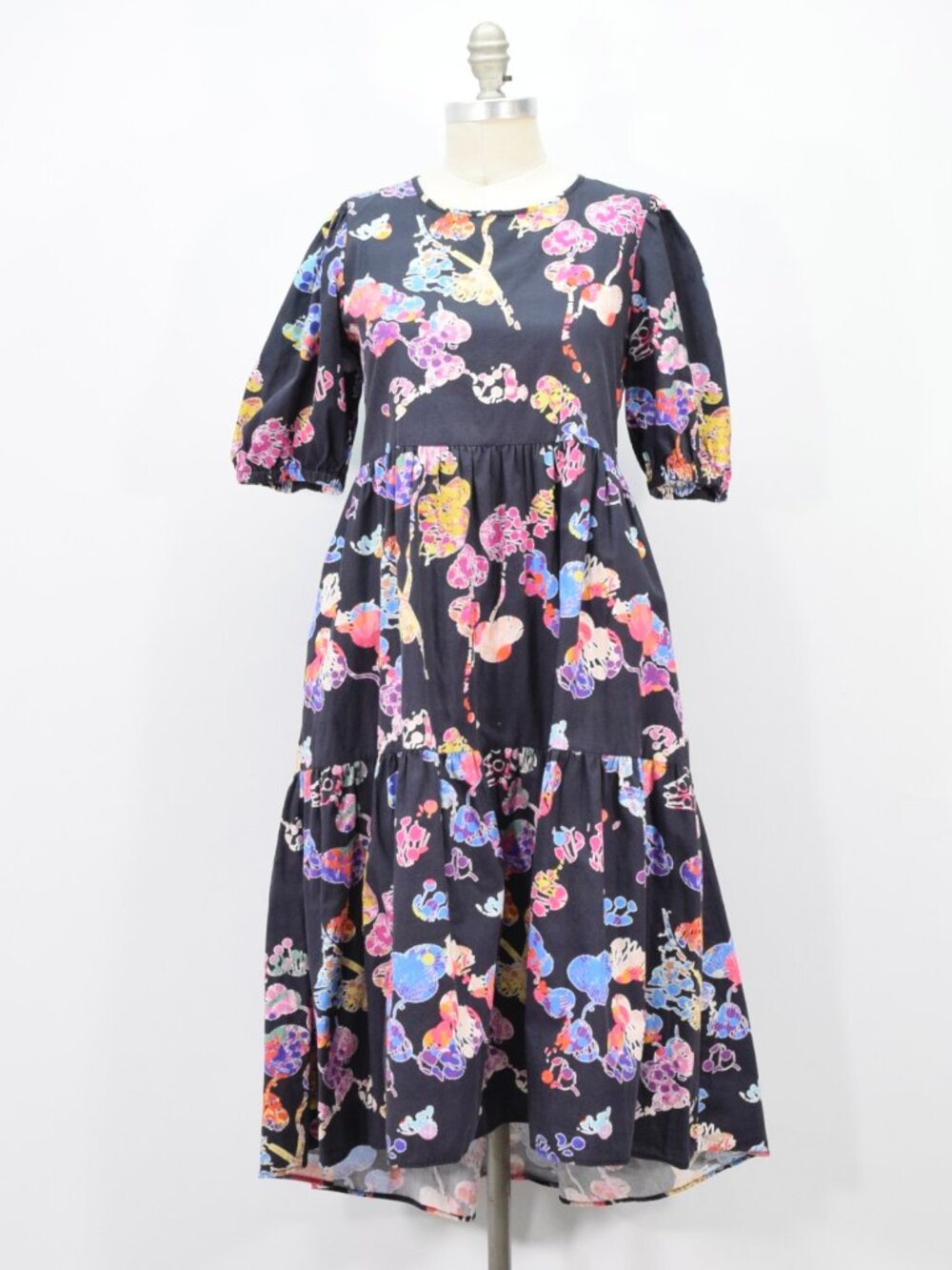 Neon Bohemians Colorful Floral Open-Back Midi Shift Dress